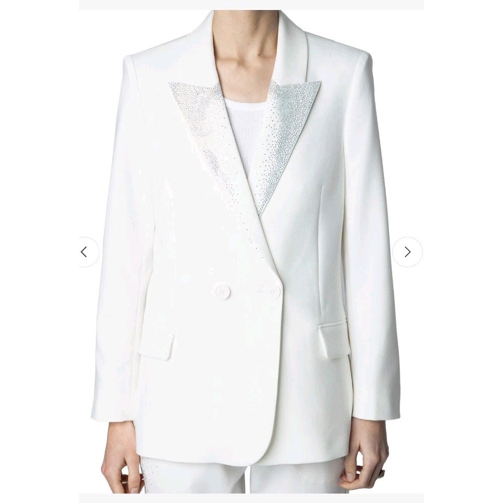 NWT Zadig & Voltaire White Visit Tailleur Strass Rain Blazer Sz 42 (US 10) Beads